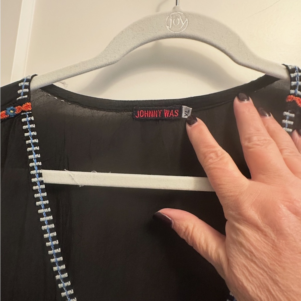 Johnny Was Black Tunic with Colorful Floral Embroidery - Picture 2 of 3